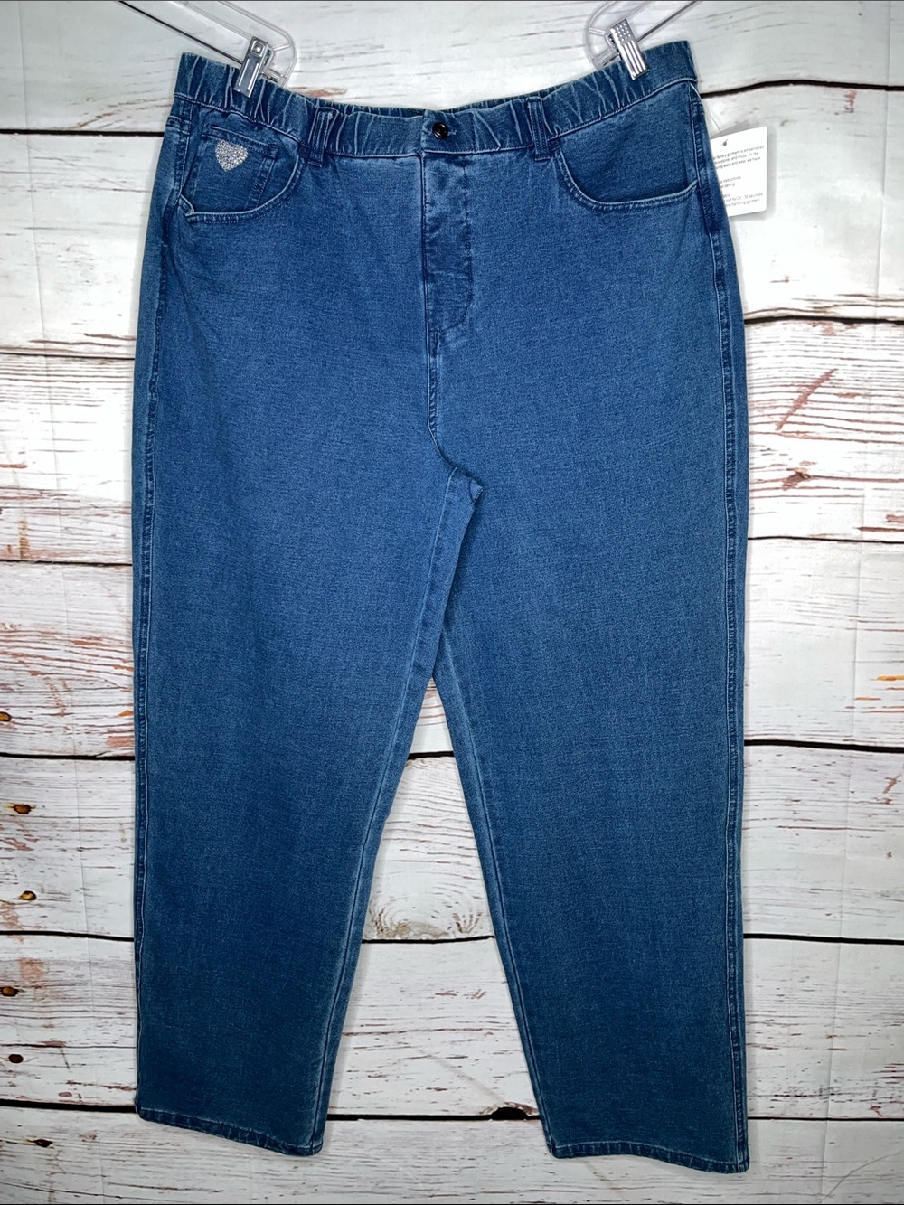 Dream Jeannes by Quacker Factory NWT Sz XL Blue Denim Straight Leg Pull On Jeans